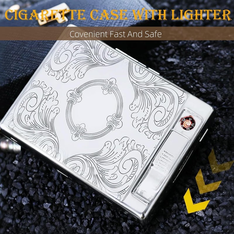 MUniqe Metal Cigarette case Double Sided Spring Clip Open Pocket Holder with Electric Lighter for 85mm Cigarettes Case Holder - Image 4
